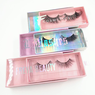 Papel holográfico Flip Top Eyelash Magnetic Box com punho da fita
