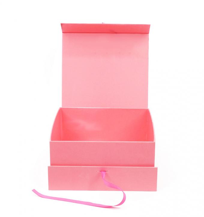 caixas de presente duras magnéticas do rosa 1600g com o ponto da fita UV 0